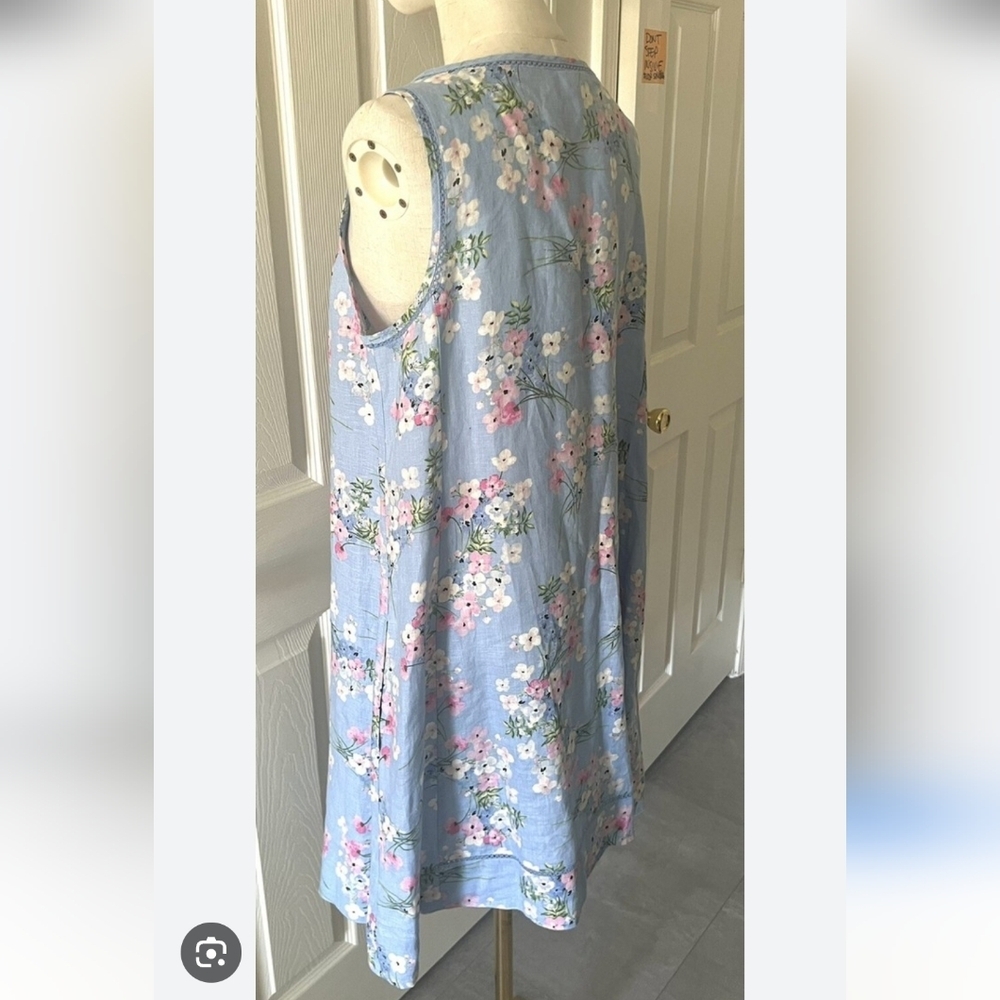 J Jill Love Linen Floral Blue Sleeveless Shift Dress Size XL - Picture 6 of 7